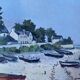 Tableau hst "plage avec barques" marine normandie bretagne par robert leboucher