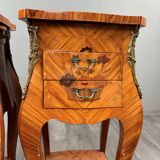 Pair of bedside tables in marquetry in the Louis XV style, 20th century.