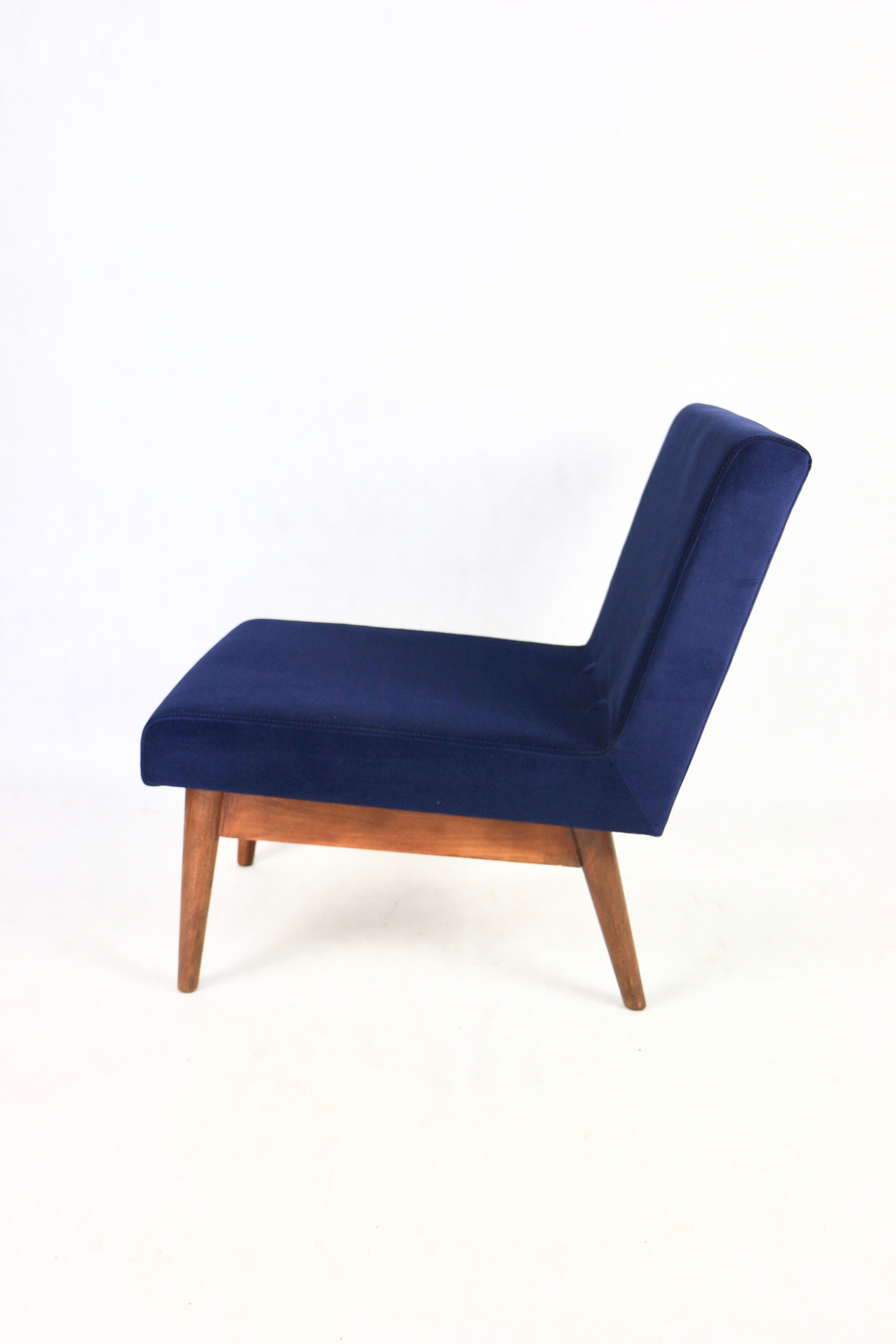 Dark blue velvet lounge chair, 1970s