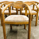 Set of six Rainer Daumiller pine wood arm chairs, 1970s