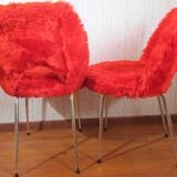 Pair of vintage cocktail chairs, red fur