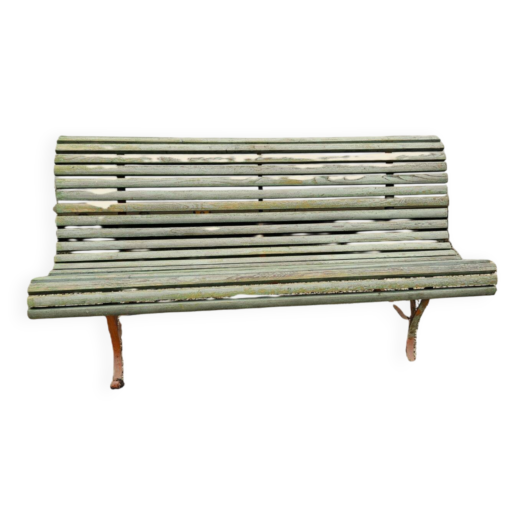 Antique Garden Bench with Wooden Slats and Iron Legs