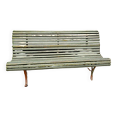 Antique Garden Bench with Wooden Slats and Iron Legs