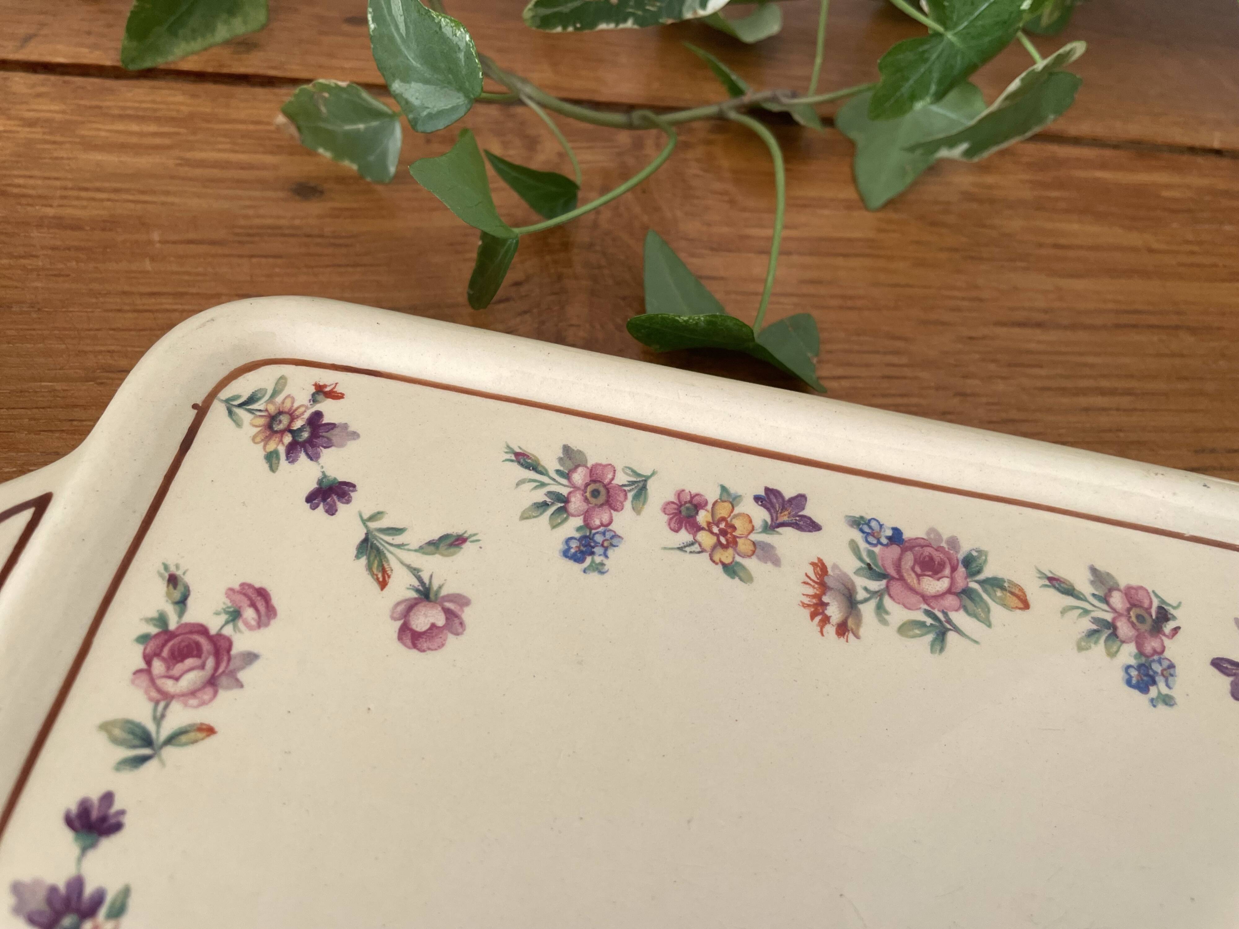 Pretty old earthenware cake dish from badonviller