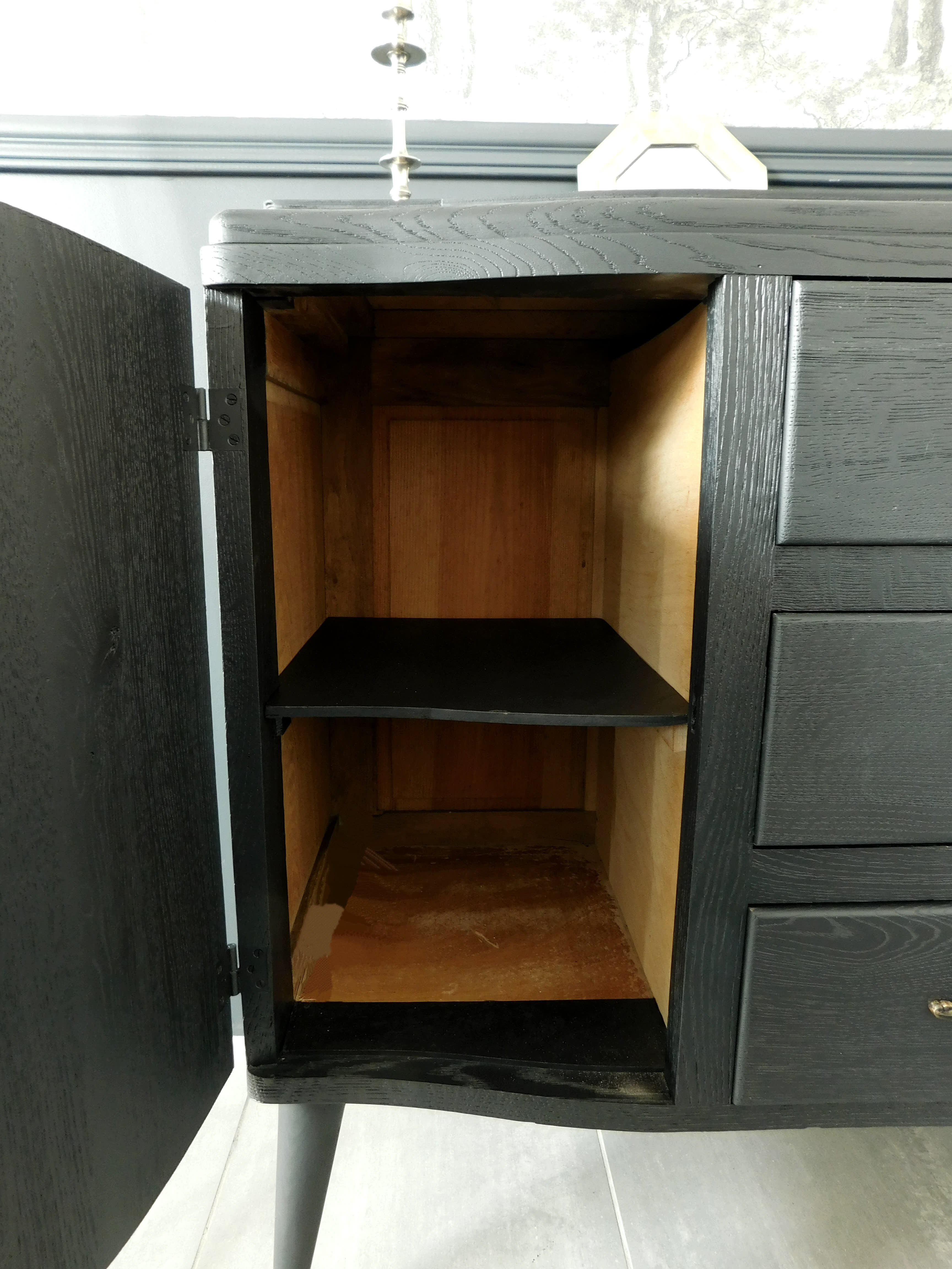 Black vintage solid oak dresser