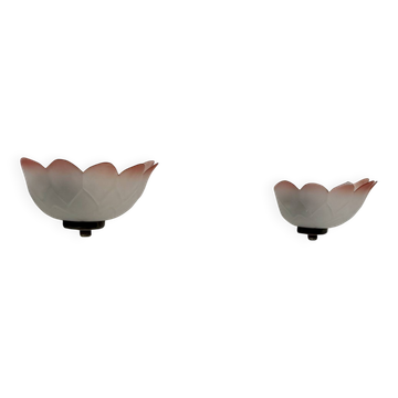 Vintage "flower" wall sconces, glass, France, 1970.