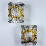 Pair of Mazzega Murano wall lights, orange frosted textured glass, Italy, 1970s