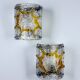 Pair of Mazzega Murano wall lights, orange frosted textured glass, Italy, 1970s