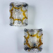 Pair of Mazzega Murano wall lights, orange frosted textured glass, Italy, 1970s