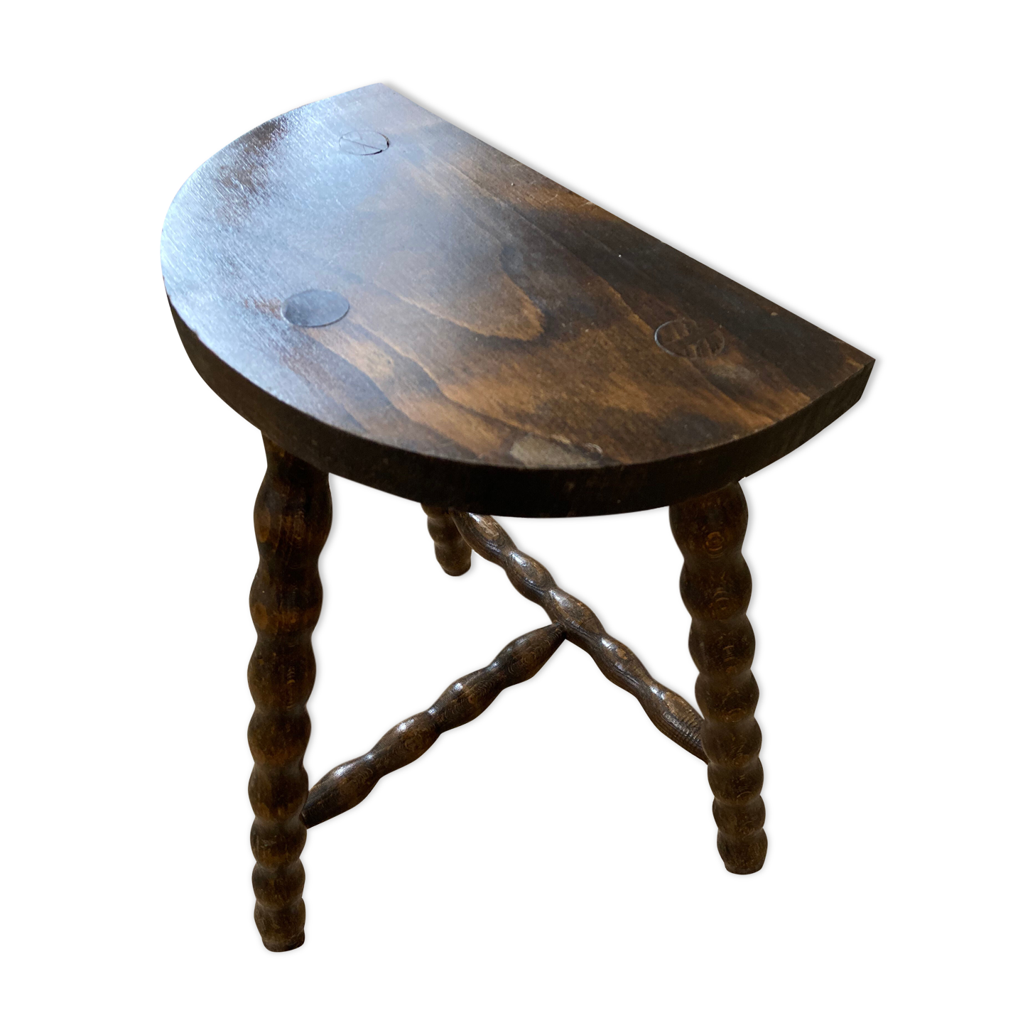 Tripod stool in old turned wood