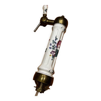 Beer tap in earthenware Luneville porcelain and brass