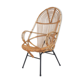 Fauteuil en rotin Rohe Noordwolde, Pays-Bas années 1950