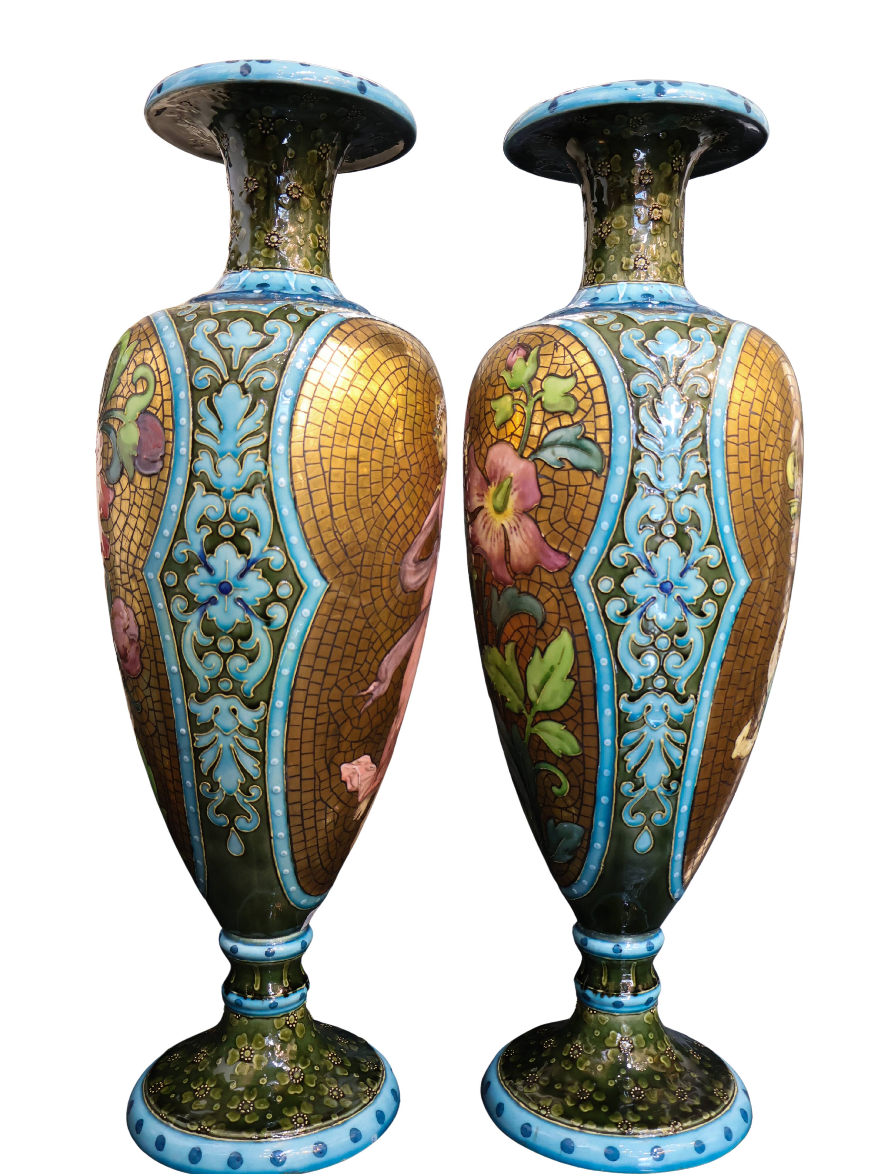 Pair of Art Nouveau vases in glazed ceramic signed Catelin