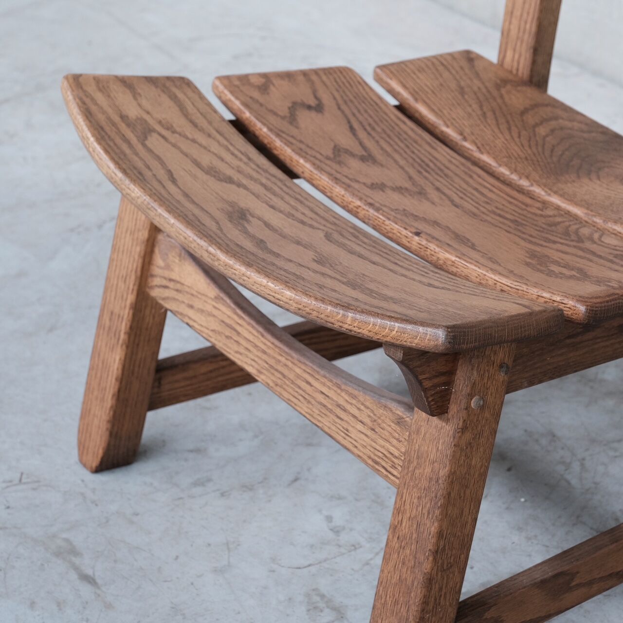 Brutalist mid-century low wooden lounge chair