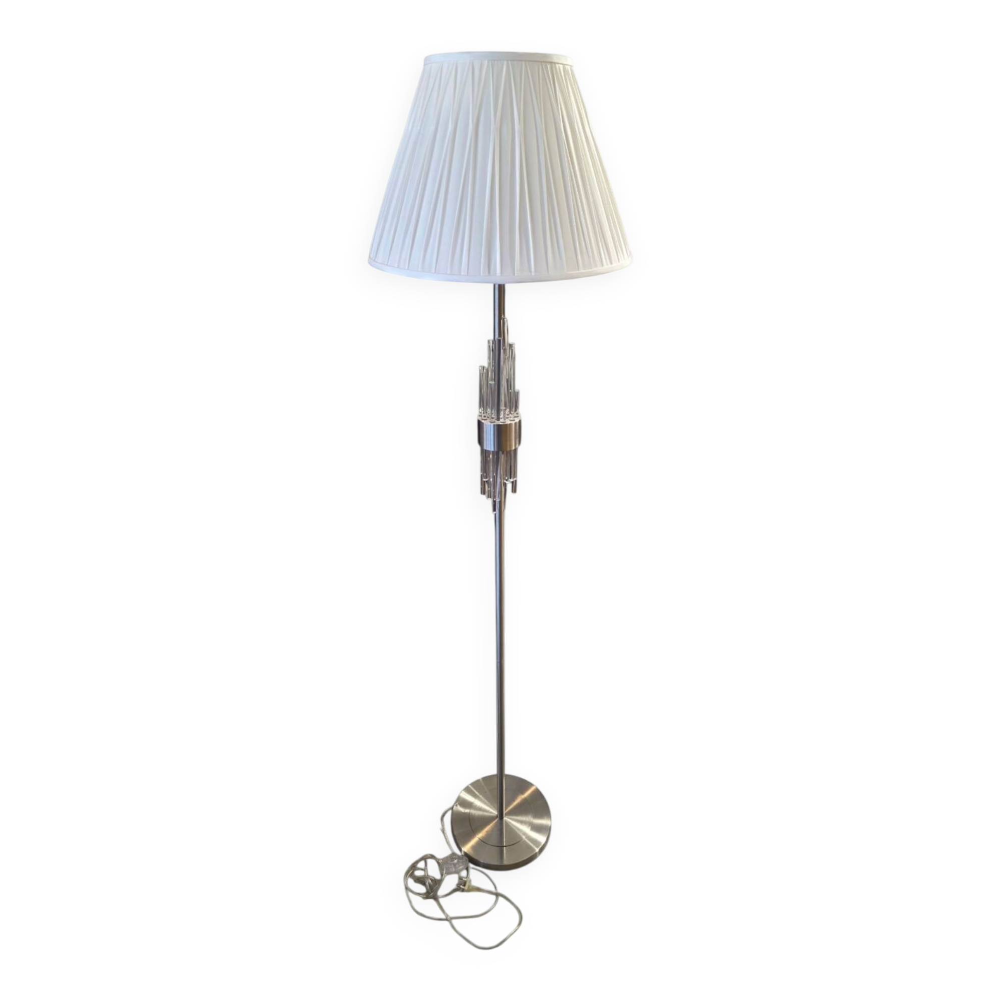 1990s design floor lamp – Brushed metal & crystals