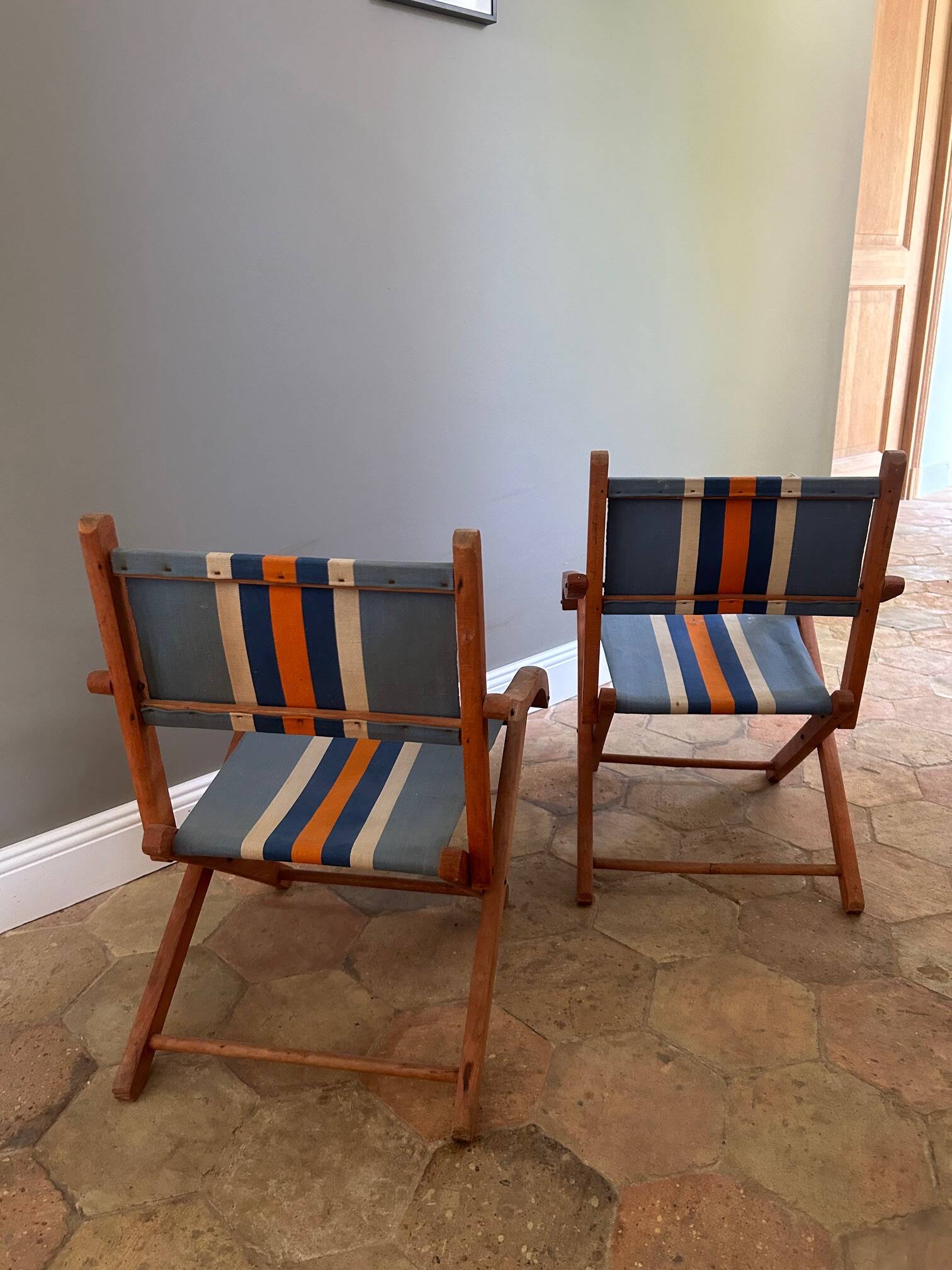 Children's folding armchair in wood and canvas
