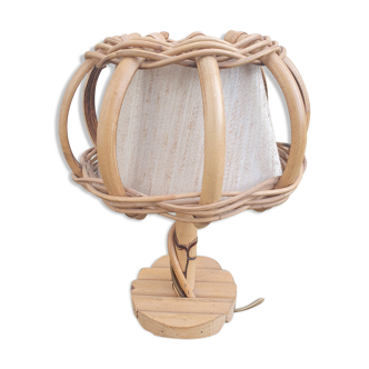 Lampe de table à poser, bambou et rotin, vintage, années 60