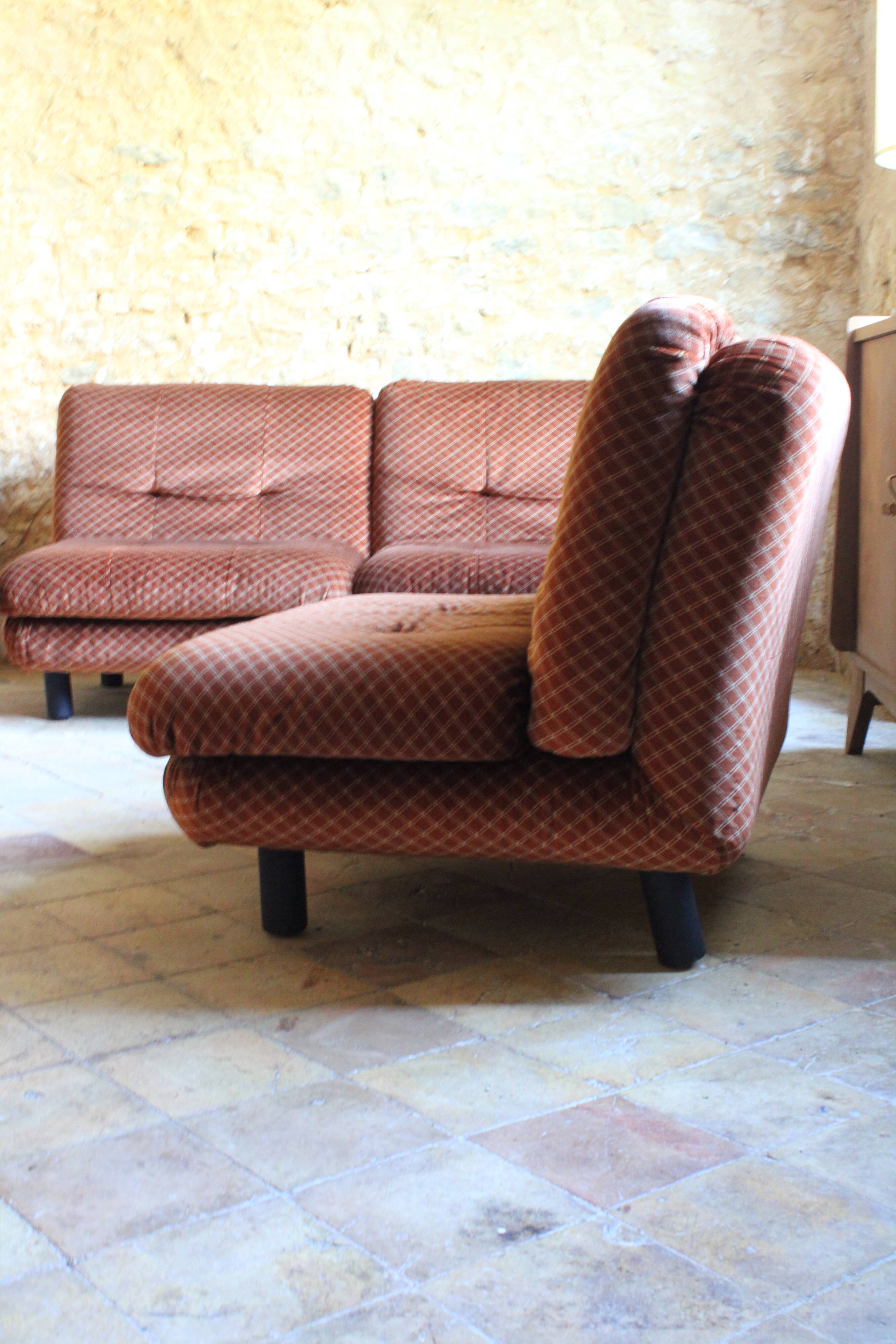 Steiner living room in brown velvet, 1970