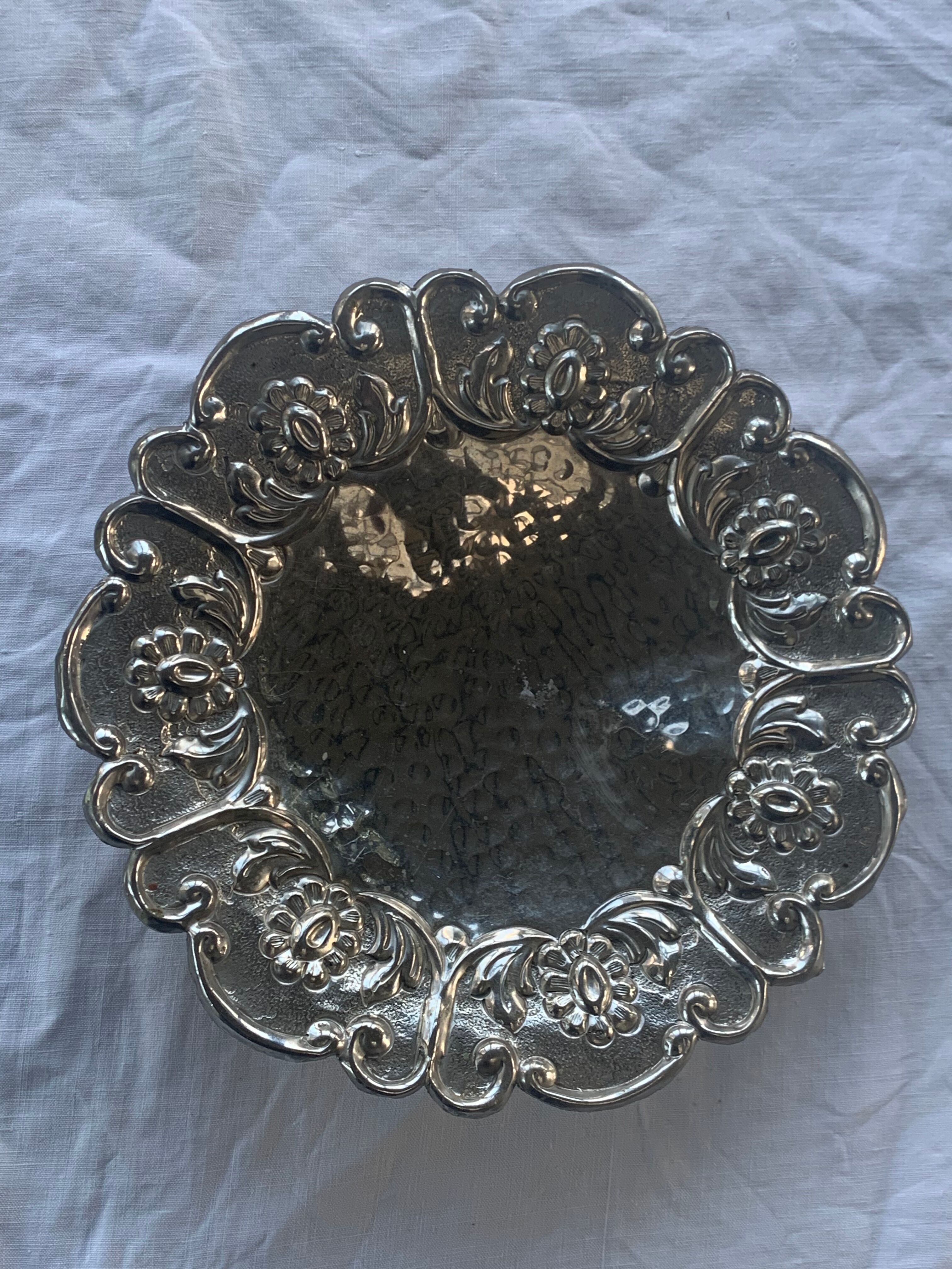 Hammered metal fruit cup vintage floral pattern