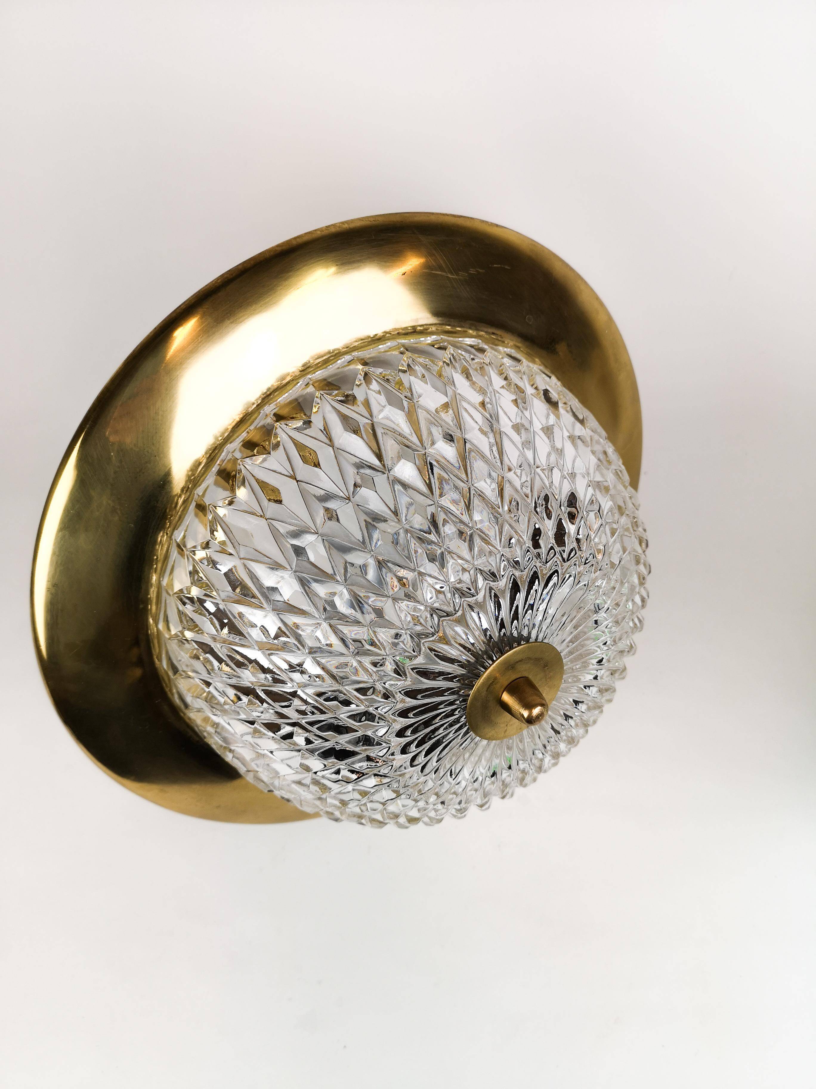 Brass and Crystal Ceiling Lamp from the 1960s by Tyringe for Orrefors, Sweden