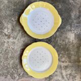 2 plats ronds Luneville en faïence jaune et dorée, service "Josette"