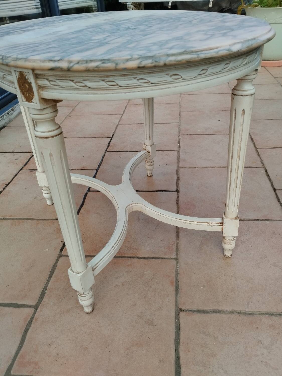 Antique Louis XVI style coffee table with marble top