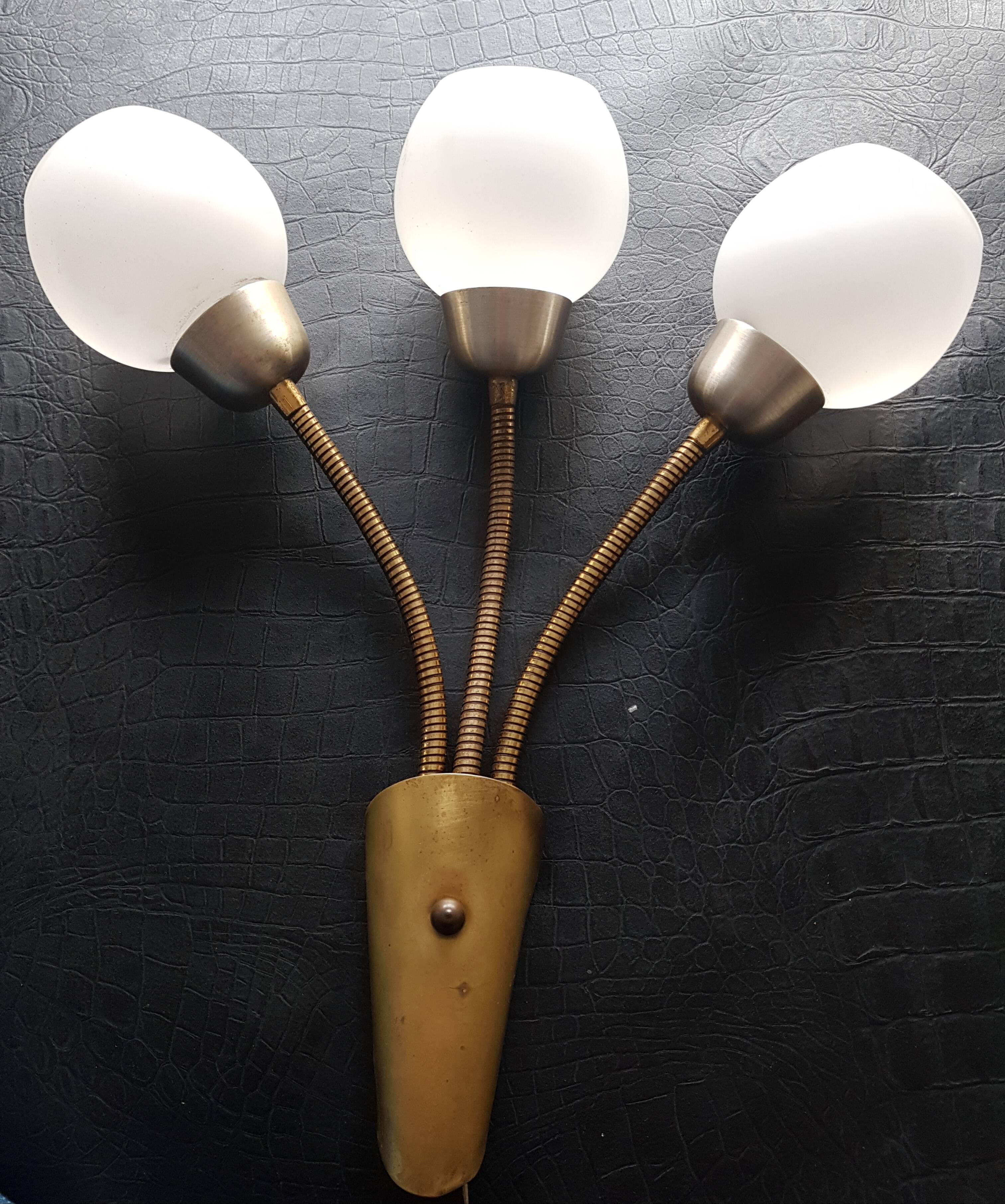 Wall light triple brass vintage