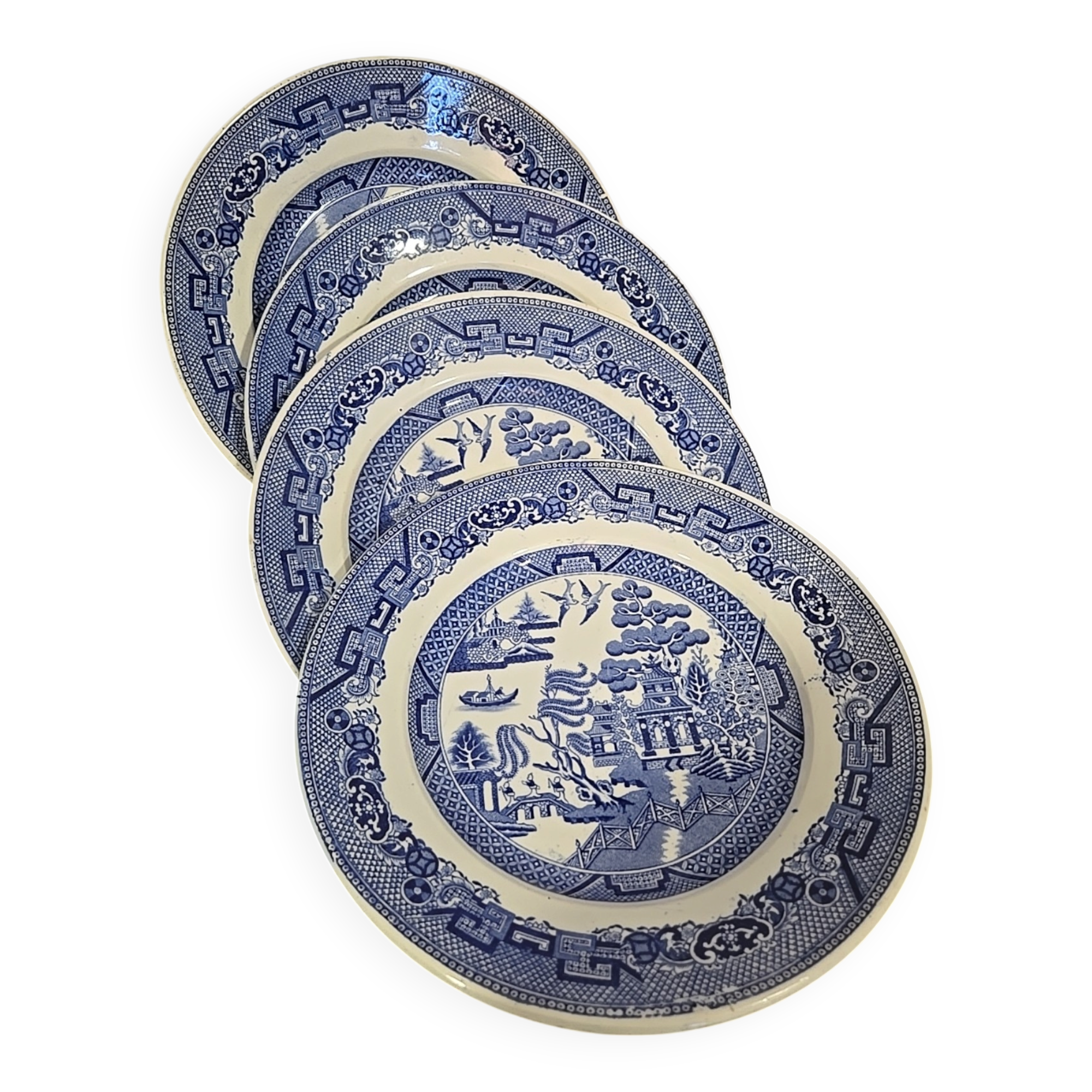 Hollow plate Creil and Montereau blue Japonese Pagoda model