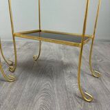 Pair of vintage side tables in gilt metal, with glazed ceramic tops