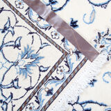 Blue cream oriental wool area rug handwoven traditional carpet- 88x131cm