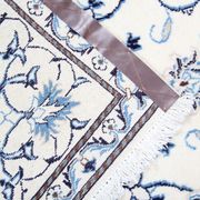 Blue cream oriental wool area rug handwoven traditional carpet- 88x131cm