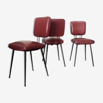 3 vintage chairs from the 50s in restored garnet red skai