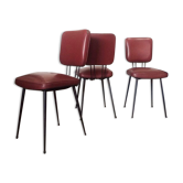 3 chaises vintage des années 50 en skai rouge grenat restaurée