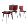 3 chaises vintage des années 50 en skai rouge grenat restaurée