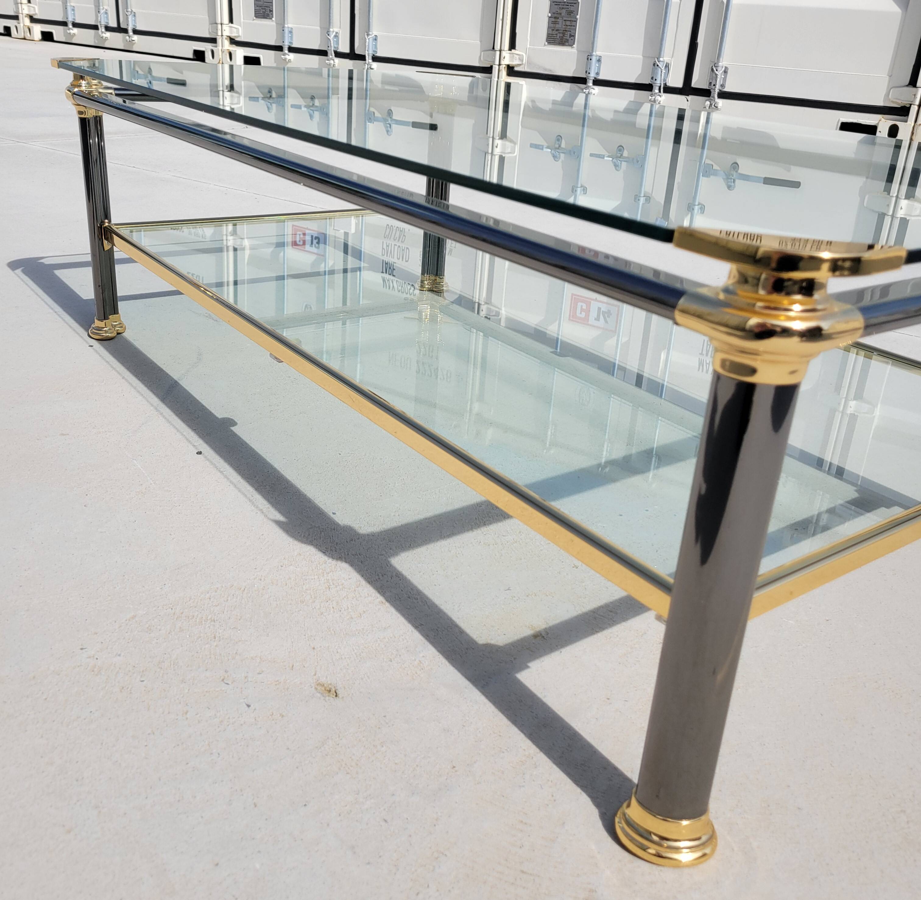 Vintage glass and brass coffee table from the 70s and 80s, Italian design