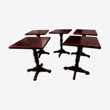 Lot de 5 tables gueridon de bistrot bois années 1960