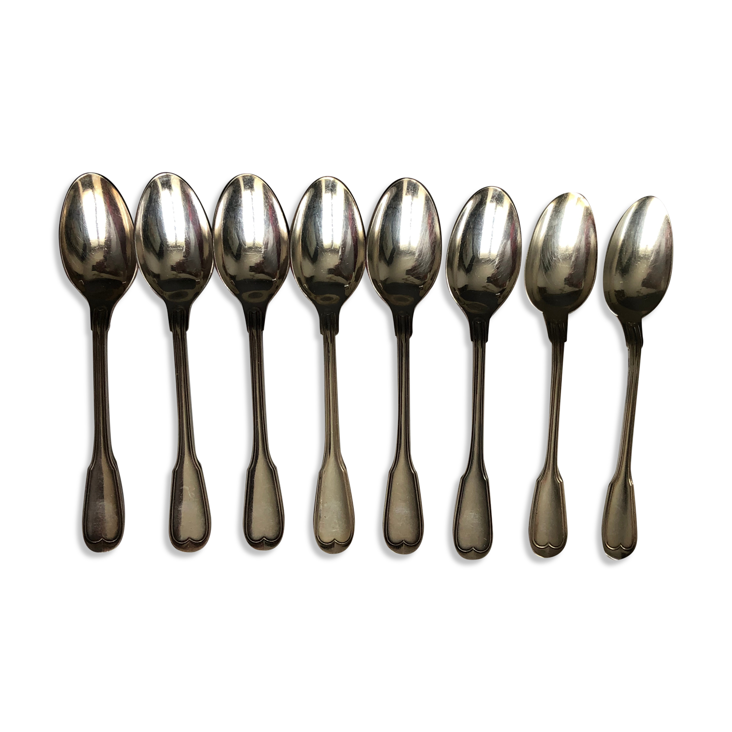 Set of 8 small silver metal spoons