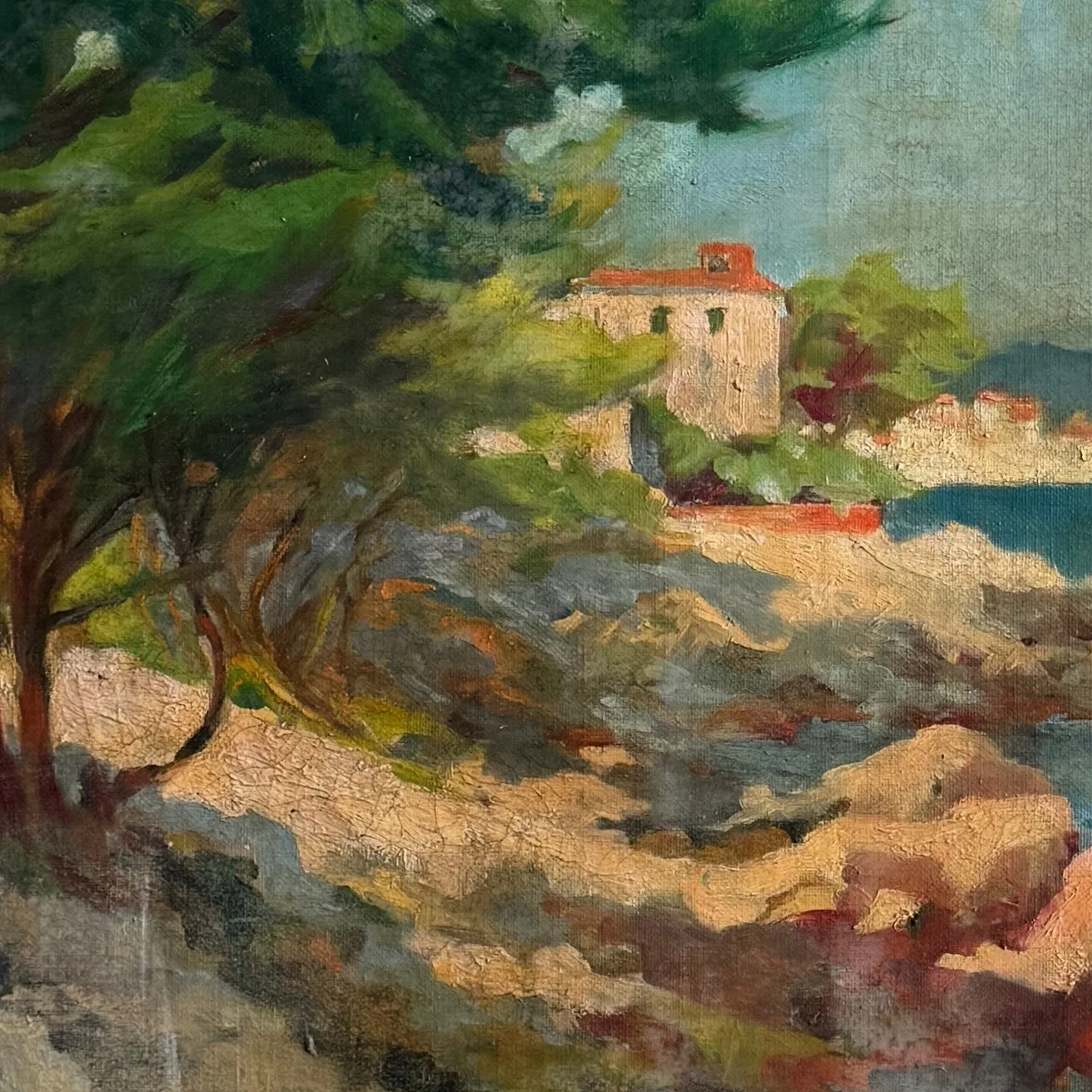 Oil on canvas The Pointe de Bacon in Antibes by M. Desgardins