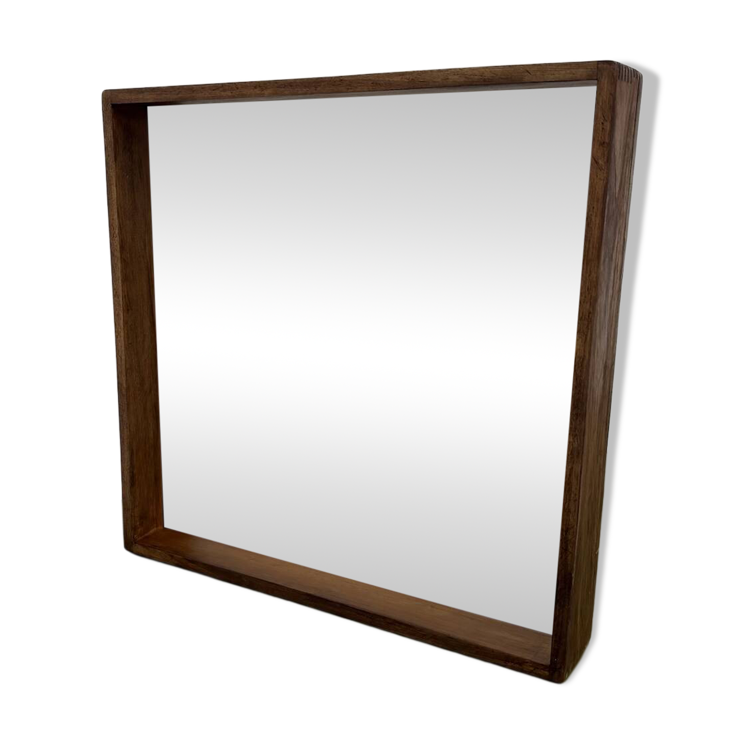 Square modernist wooden mirror — Scandinavian style, 1970s