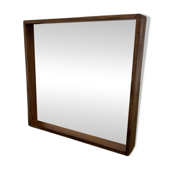 Square modernist wooden mirror — Scandinavian style, 1970s
