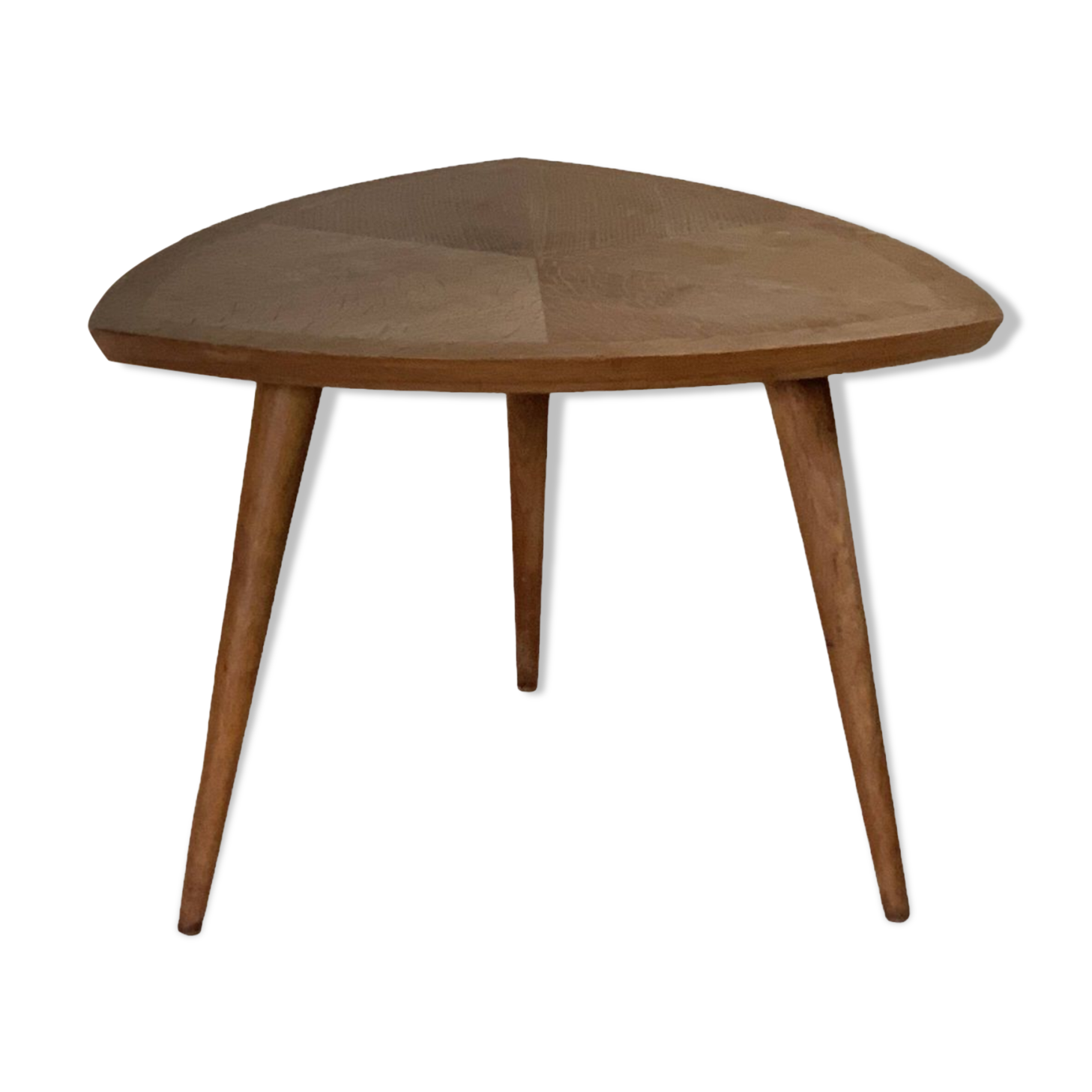 Table basse tripode forme feuille en chêne vintage