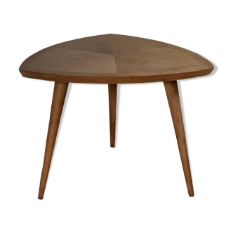 Table basse tripode forme feuille en chêne vintage