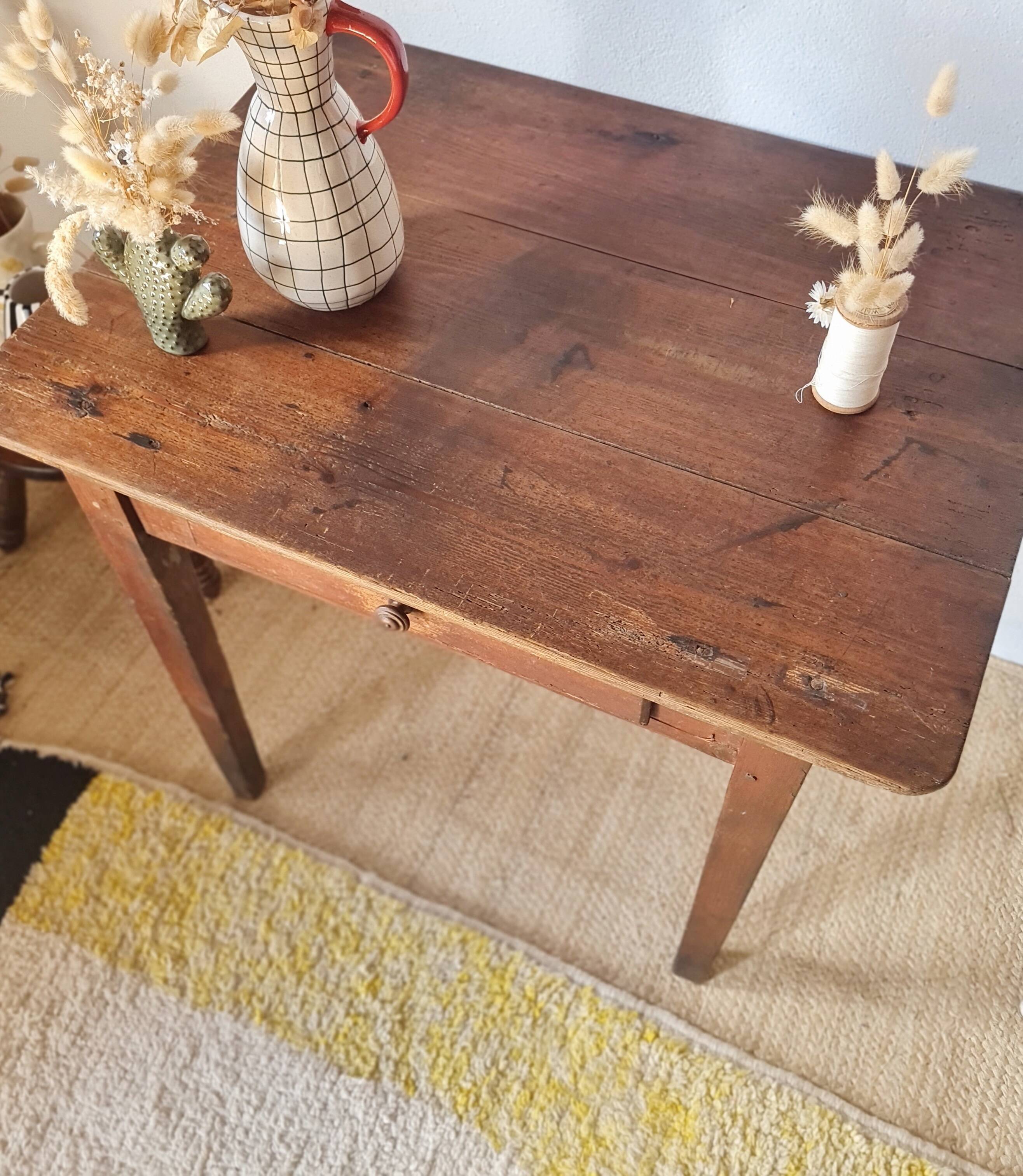 Small antique farmhouse table in wood – vintage rustic desk