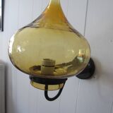 Scandinavian outdoor wall light in copper and amber glass