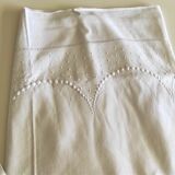 Large monogrammed old embroidered sheet of 235 cm x 330 cm material: linen and cotton