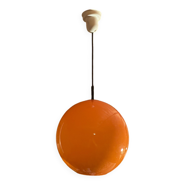 Lustre boule orange, suspension vintage, des année 70
