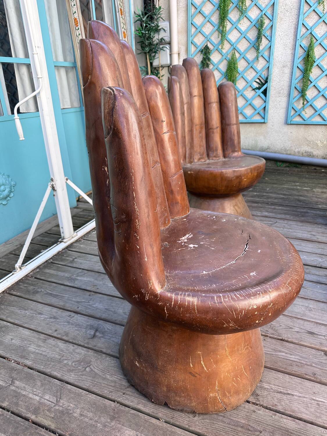 Set of 6 wooden "hand" chairs