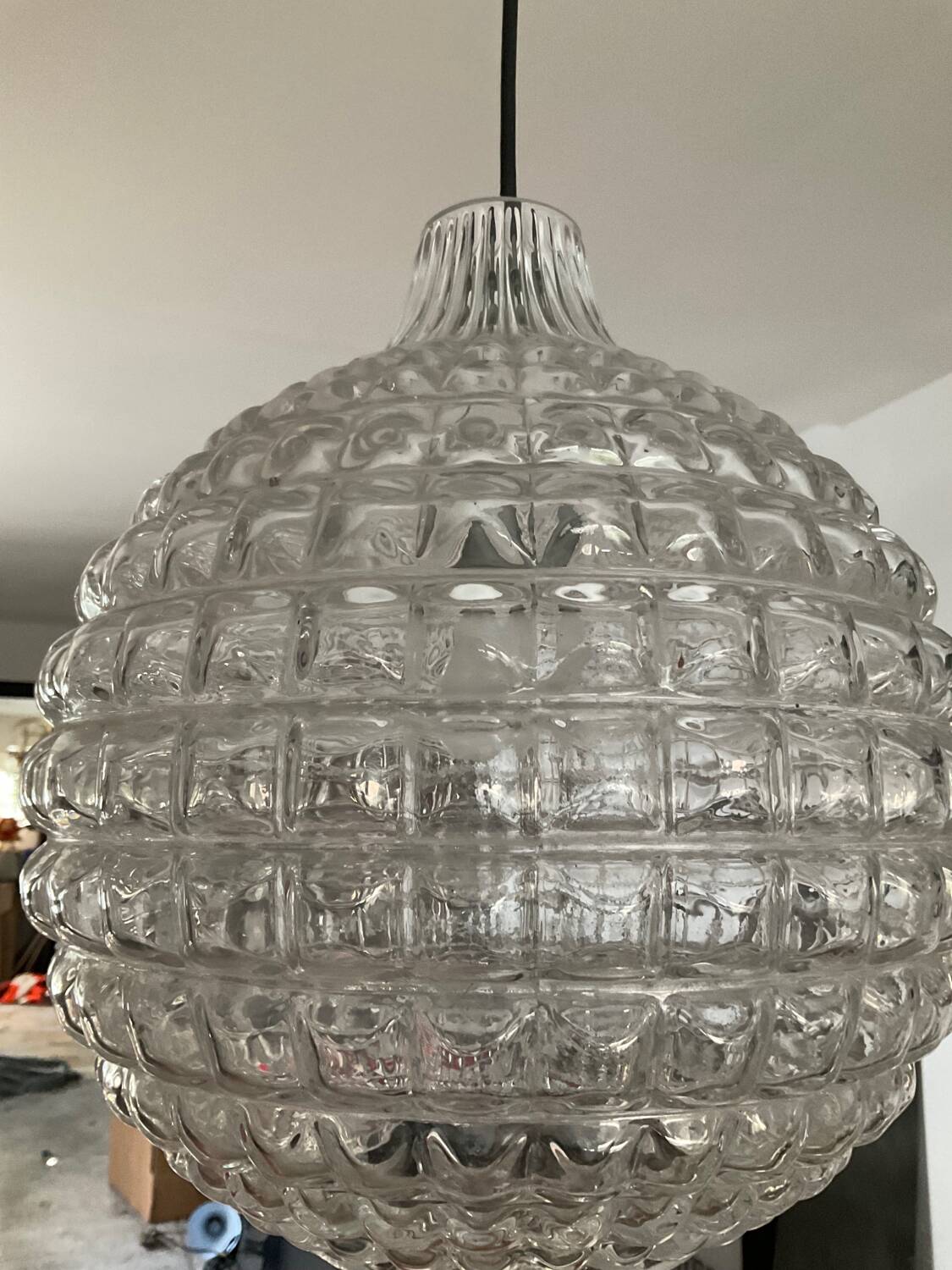 Vintage pendant light from the 70s in molded glass