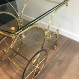 Neo classical style table in silver and gold metal and glass
