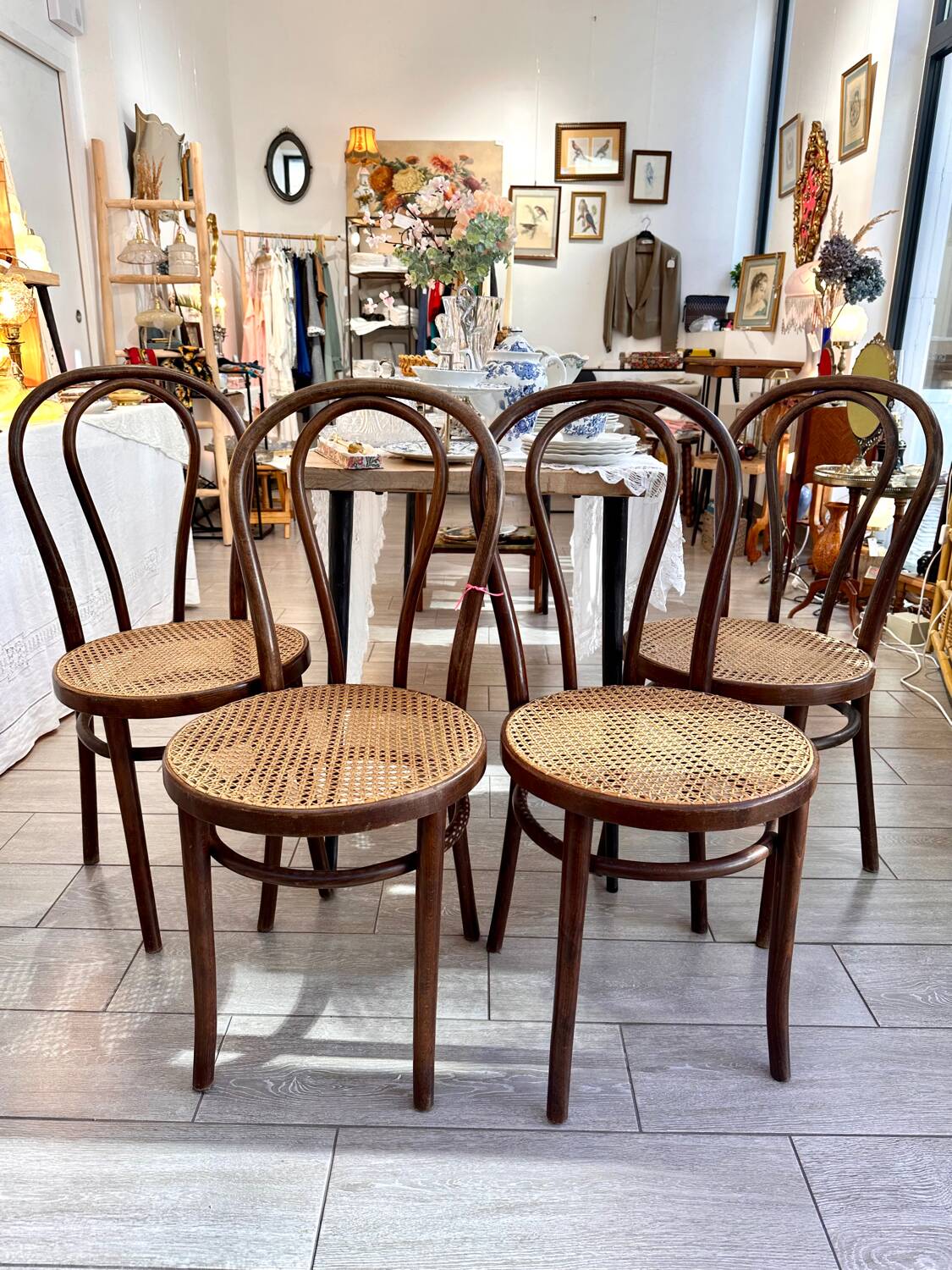 Wooden and cane bistro chairs